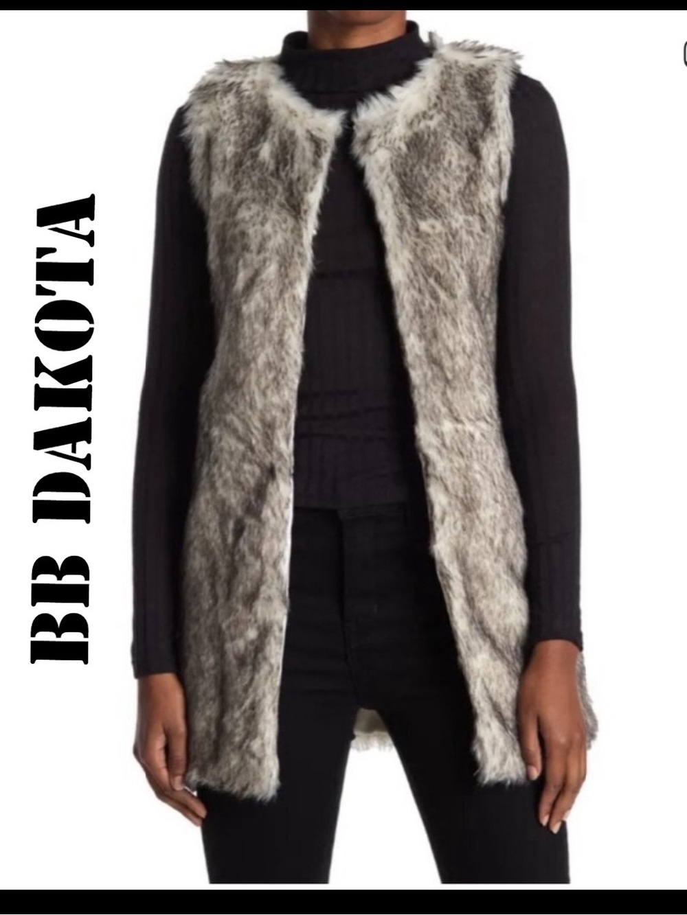 BB DAKOTA FUR THER ADO FAUX FOX FUR  CHARCOAL SILVER VEST XS S